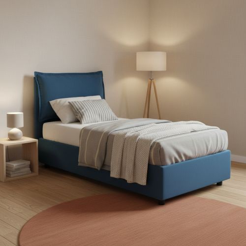 Letto 1 piazza contenitore blu 95x205cm rete inclusa - Aphrodite