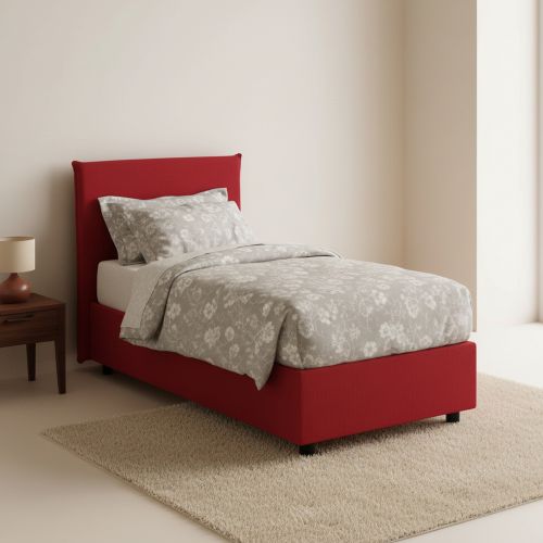 Letto 1 piazza contenitore rosso 105x215cm rivestimento in tessuto - Alison