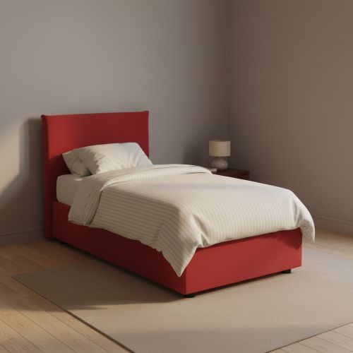 Letto 1 piazza contenitore rosso 95x205cm rivestimento in tessuto - Aquilla