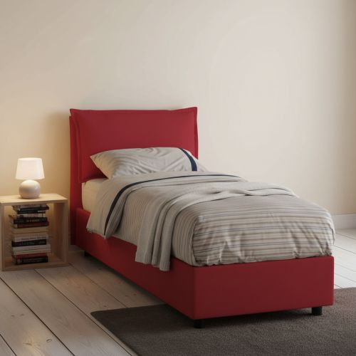 Letto 1 piazza contenitore rosso 95x215cm rivestimento in tessuto - Ancara