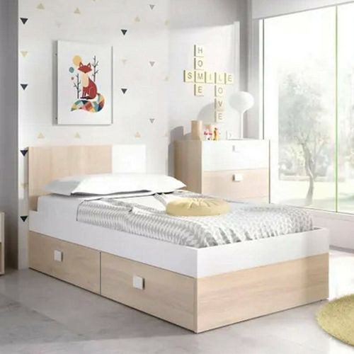 Letto 1 piazza moderno bianco e rovere 196x97cm adatto per materasso 90x190 cm - Rashmi