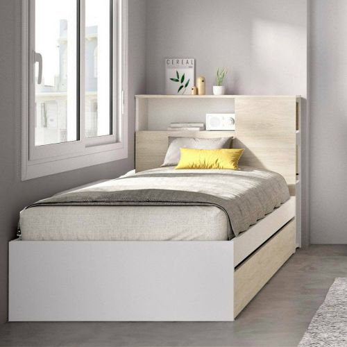 Letto 1 piazza moderno rovere e bianco 218x99 - Evelina