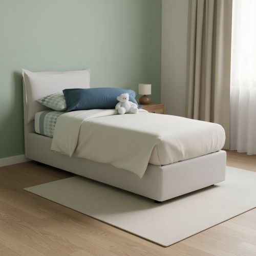 Letto 1 posto contenitore bianco 95x205cm rivestimento in ecopelle - Alzavola