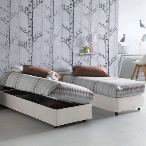 Letto 1 posto contenitore bianco 95x205cm salvaspazio - Abbi