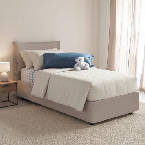Letto 1 posto contenitore tortora 95x205cm rivestimento in ecopelle - Alzavola