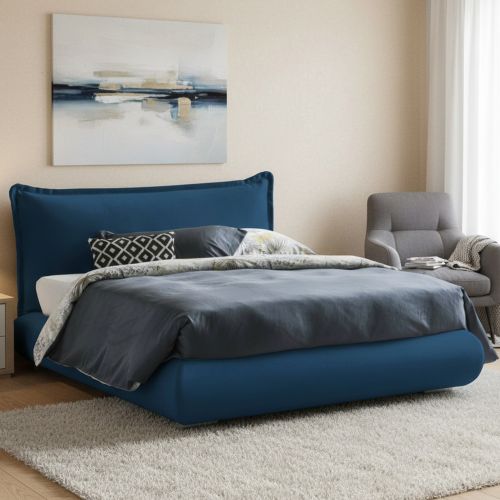 Letto 2 piazze con contenitore blu 180x220cm comodo - Geras