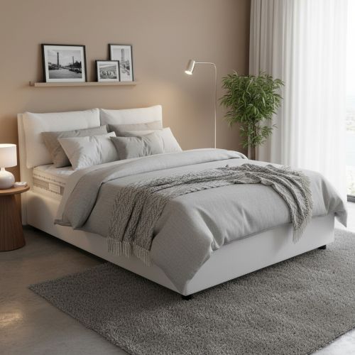 Letto 2 piazze contenitore bianco 175x205cm testiera morbida - Andrealo