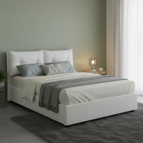 Letto 2 piazze contenitore bianco 175x215cm testiera morbida - Artrax