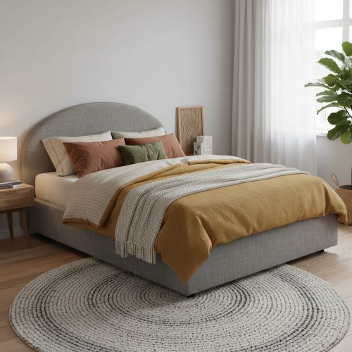Letto 2 piazze contenitore grigio 175x215cm testiera tonda - Melanite