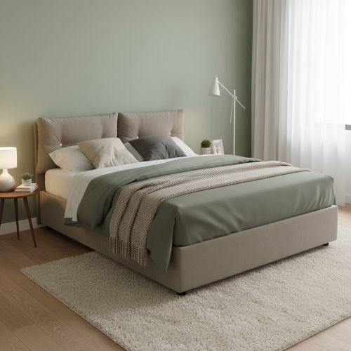 Letto 2 piazze contenitore tortora 175x205cm testiera morbida - Andrealo