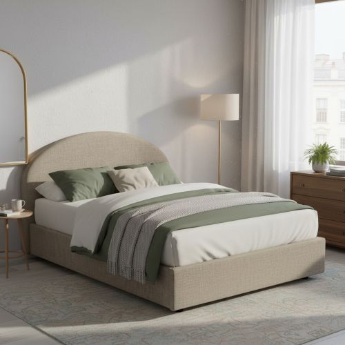 Letto 2 piazze contenitore tortora 175x215cm testiera arrotondata - Fiorella