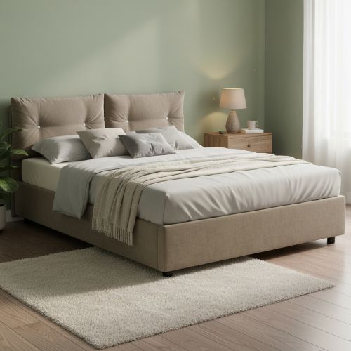 Letto 2 piazze contenitore tortora 175x215cm testiera morbida - Artrax