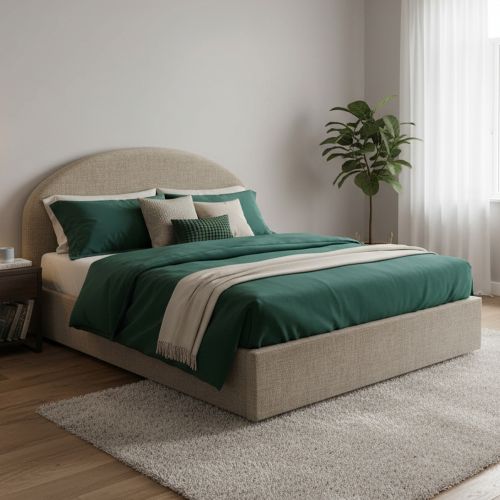 Letto 2 piazze contenitore tortora 175x215cm testiera tonda - Melanite