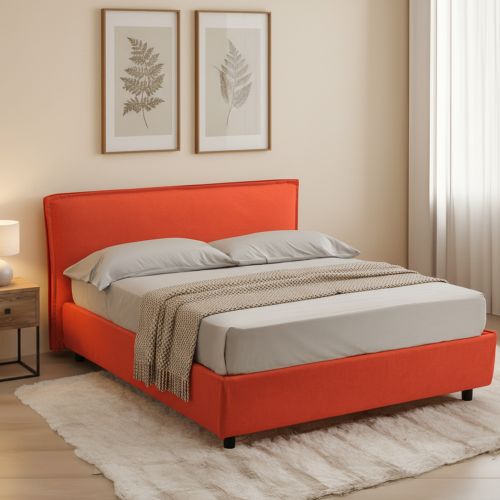 Letto Alla Francese Arancione Materasso Incluso Sfoderabile, Contenitore Made in Italy - Broni