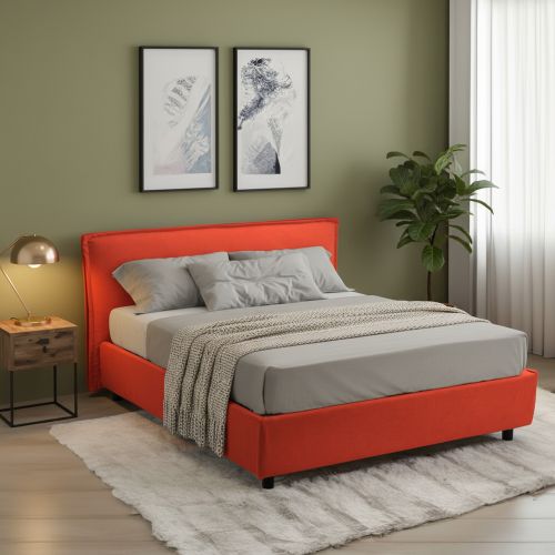 Letto Alla Francese Arancione Sfoderabile Contenitore, Dimensione Materasso 120x190 cm Made in Italy - Bronte