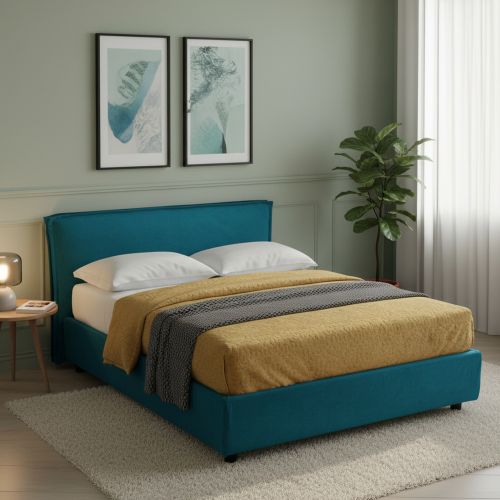 Letto Alla Francese Azzurro Sfoderabile Contenitore, Dimensione Materasso 120x190 cm Made in Italy - Bronte