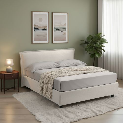 Letto Alla Francese Beige Materasso Incluso Sfoderabile, Contenitore Made in Italy - Brienza