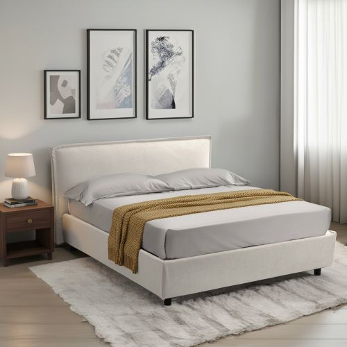Letto Alla Francese Beige Materasso Incluso Sfoderabile, Contenitore Made in Italy - Broni