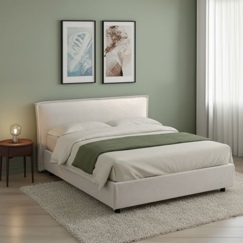 Letto Alla Francese Beige Sfoderabile Contenitore, Dimensione Materasso 120x190 cm Made in Italy - Bronte