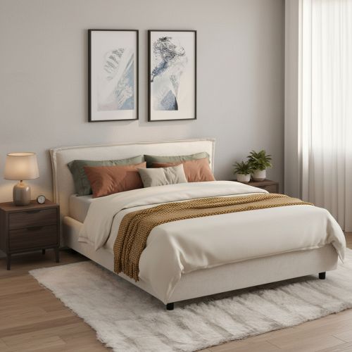 Letto Alla Francese Beige Sfoderabile Contenitore, Dimensione Materasso 120x200 cm Made in Italy - Brosso