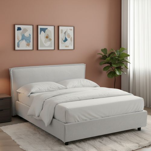 Letto Alla Francese Bianco Materasso Incluso Sfoderabile, Contenitore Made in Italy - Brienza