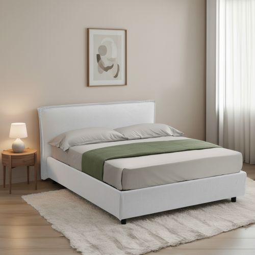 Letto Alla Francese Bianco Materasso Incluso Sfoderabile, Contenitore Made in Italy - Broni