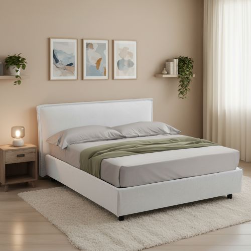 Letto Alla Francese Bianco Sfoderabile Contenitore, Dimensione Materasso 120x200 cm Made in Italy - Brosso