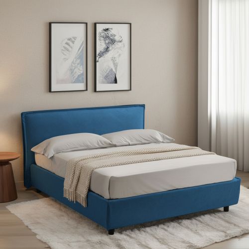 Letto Alla Francese blu Materasso Incluso Sfoderabile, Contenitore Made in Italy - Broni