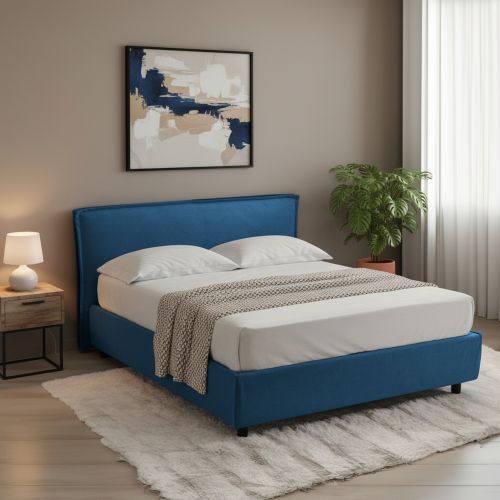 Letto Alla Francese blu Sfoderabile Contenitore, Dimensione Materasso 120x190 cm Made in Italy - Bronte
