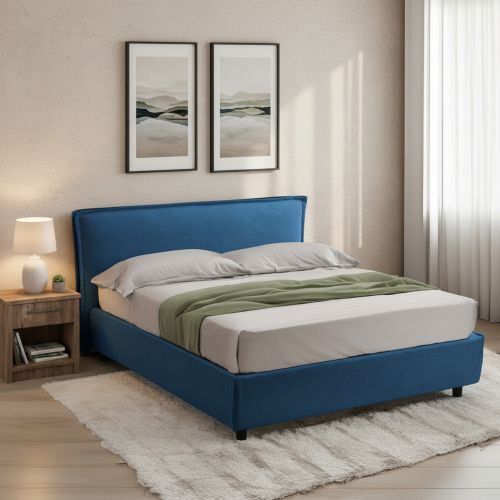 Letto Alla Francese blu Sfoderabile Contenitore, Dimensione Materasso 120x200 cm Made in Italy - Brosso