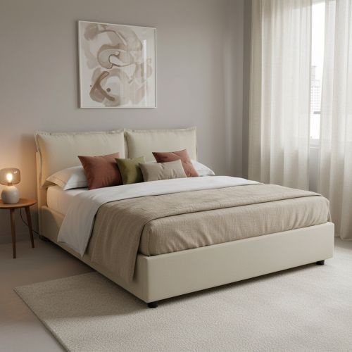Letto alla francese contenitore beige 155x205cm - Askari