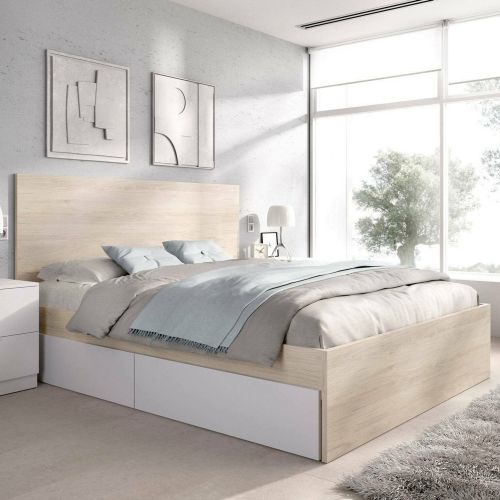 Letto alla francese design bianco e rovere 195x249cm - Iona