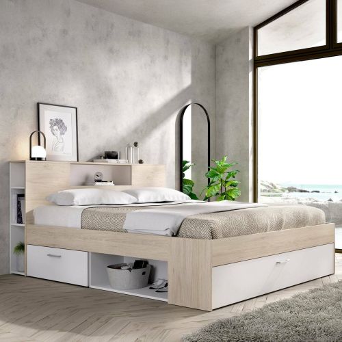 Letto alla francese design bianco e rovere 218x149cm - Conching