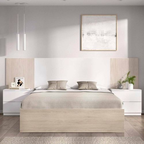 Letto alla francese elegante bianco e rovere 195x258cm - Zoagli
