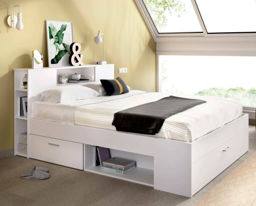 Letto alla francese Fariola, Sommier per camera da letto, Giroletto per stanza, Struttura porta materasso, 150x219 h95 cm, Bianco