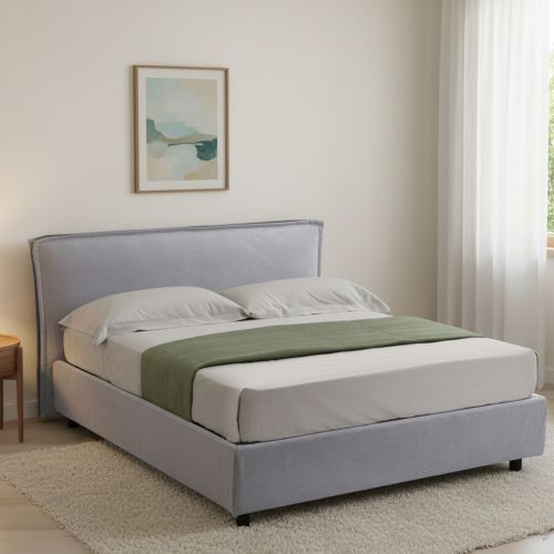 Letto Alla Francese Grigio Materasso Incluso Sfoderabile, Contenitore Made in Italy - Brienza