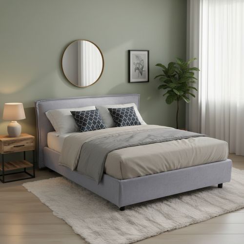 Letto Alla Francese Grigio Sfoderabile Contenitore, Dimensione Materasso 120x190 cm Made in Italy - Bronte