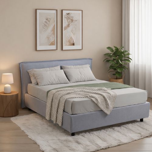 Letto Alla Francese Grigio Sfoderabile Contenitore, Dimensione Materasso 120x200 cm Made in Italy - Brosso