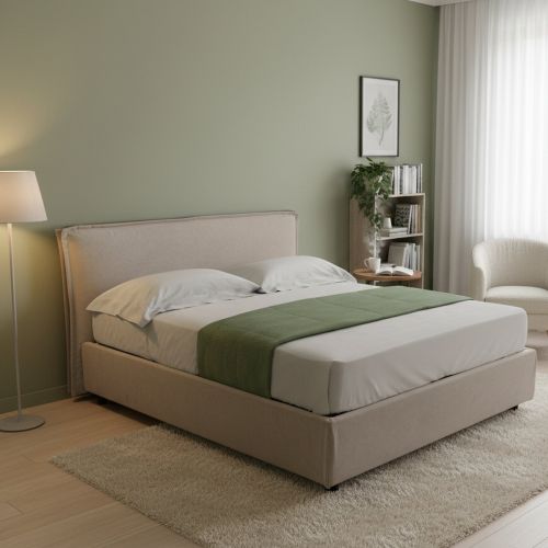 Letto Alla Francese Grigio Tortora Materasso Incluso Sfoderabile, Contenitore Made in Italy - Brienza