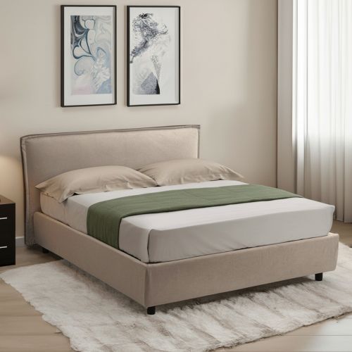 Letto Alla Francese Grigio Tortora Sfoderabile Contenitore, Dimensione Materasso 120x190 cm Made in Italy - Bronte