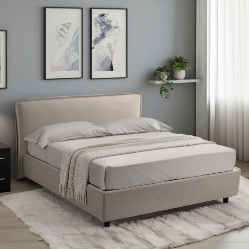 Letto Alla Francese Grigio Tortora Sfoderabile Contenitore, Dimensione Materasso 120x200 cm Made in Italy - Brosso
