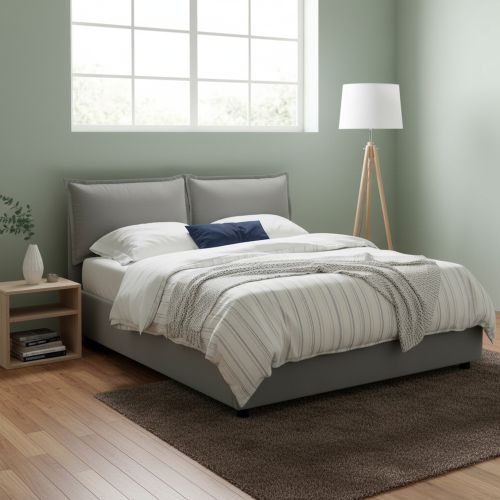 Letto alla francese imbottito grigio 155x215cm - Agalo