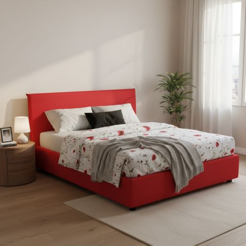 Letto alla francese imbottito rosso 155x205cm - Angelic