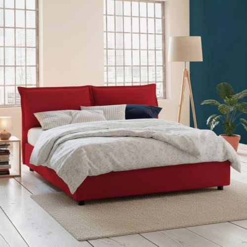 Letto alla francese imbottito rosso 155x215cm - Agalo
