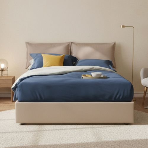 Letto alla francese in ecopelle tortora 155x215cm - Asler