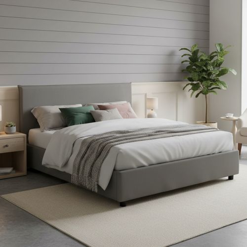 Letto alla francese in legno grigio 155x215cm - Alvacus