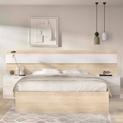 Letto alla francese in legno rovere e bianco 195x248cm - Bonnie