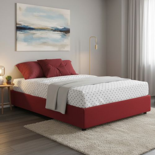 Letto alla francese in tessuto rosso 155x205cm - Attilino