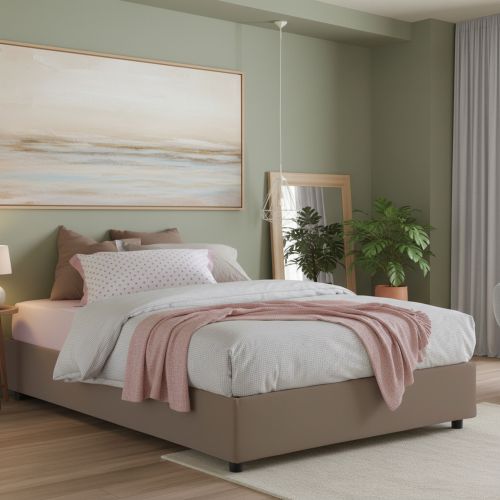 Letto alla francese in tessuto tortora 155x205cm - Arto