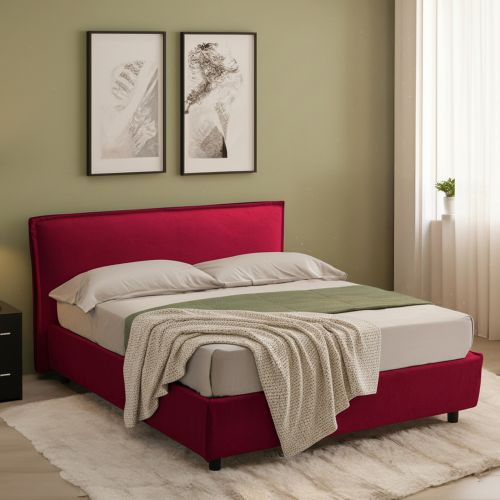 Letto Alla Francese Rosso Sfoderabile Contenitore, Dimensione Materasso 120x190 cm Made in Italy - Bronte